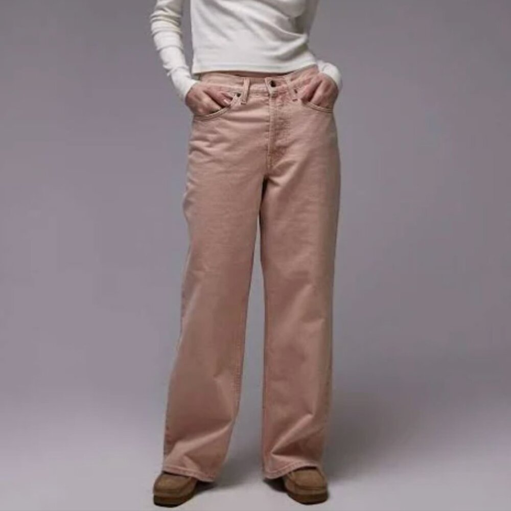 Topshop Mid Rise Loose Fit Straight Jeans in Blush